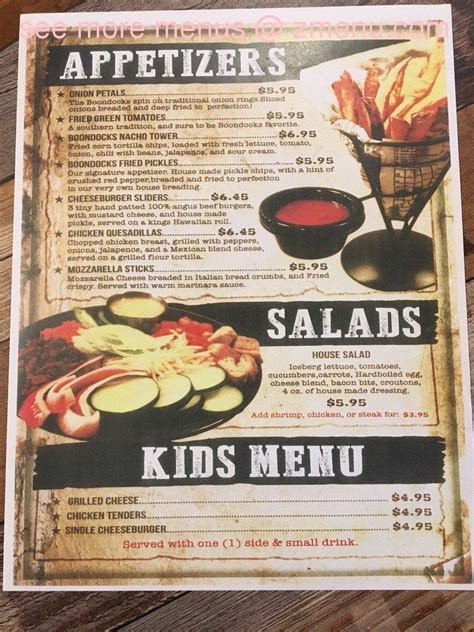 boondocks bar and grill menu.